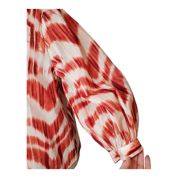 NWT BANANA REPUBLIC SZ S Volume Sleeve Dune Red/Rust/Cream Button Cotton Blouse - Picture 5 of 8